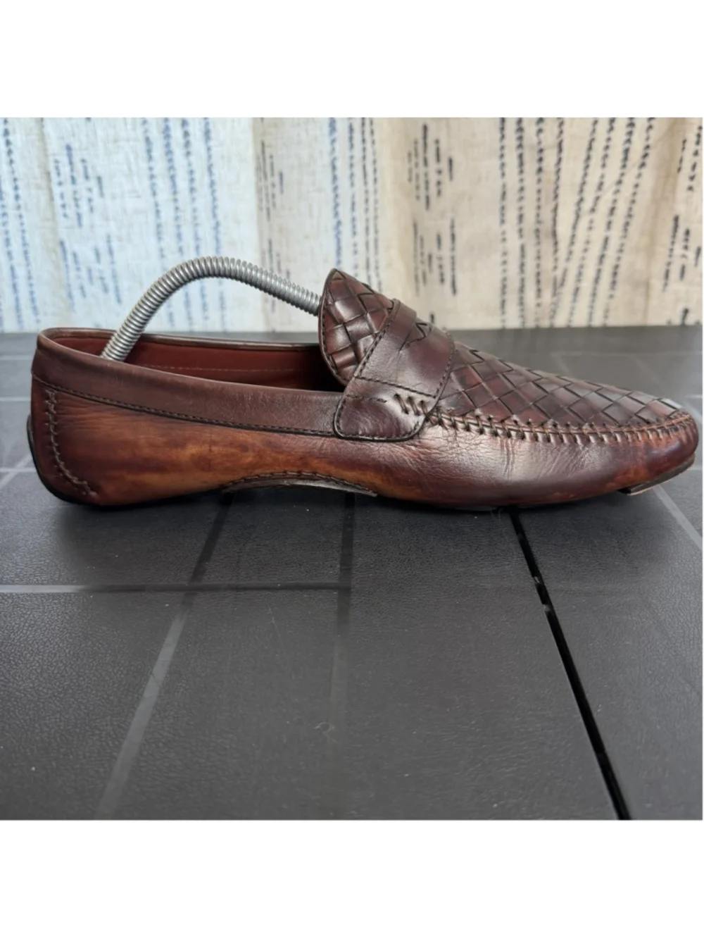 Magnanni x NM Mens 8.5 M Brown Leather Woven Penny Loafers Driving Comfort Spain